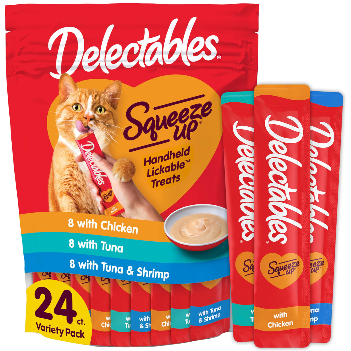 Delectables Squeeze Up Variety Pack, Creamy Squeezable Puree, Lickable Wet Cat Treats, Grain Free, No Added Fillers, No by-Products, No Added Preservatives, 0.5 Ounces Tube, 20 Tubes Total