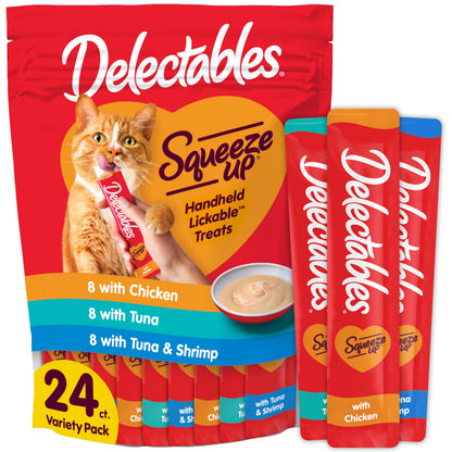 Delectables Squeeze Up Variety Pack, Creamy Squeezable Puree, Lickable Wet Cat Treats, Grain Free, No Added Fillers, No by-Products, No Added Preservatives, 0.5 Ounces Tube, 20 Tubes Total