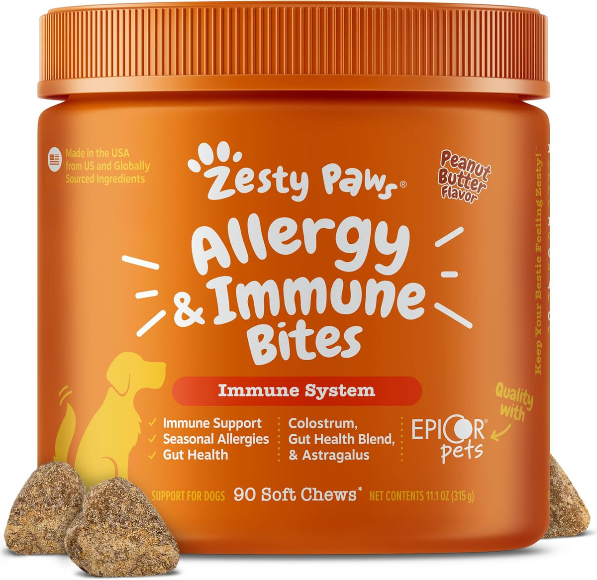 Zesty Paws Dog Allergy Chews - Dog Allergy Relief, Lamb, 90 Ct