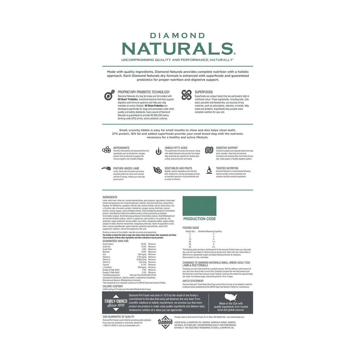 Diamond Naturals Adult Dry Dog Food, Lamb Meal & Rice, 40lb