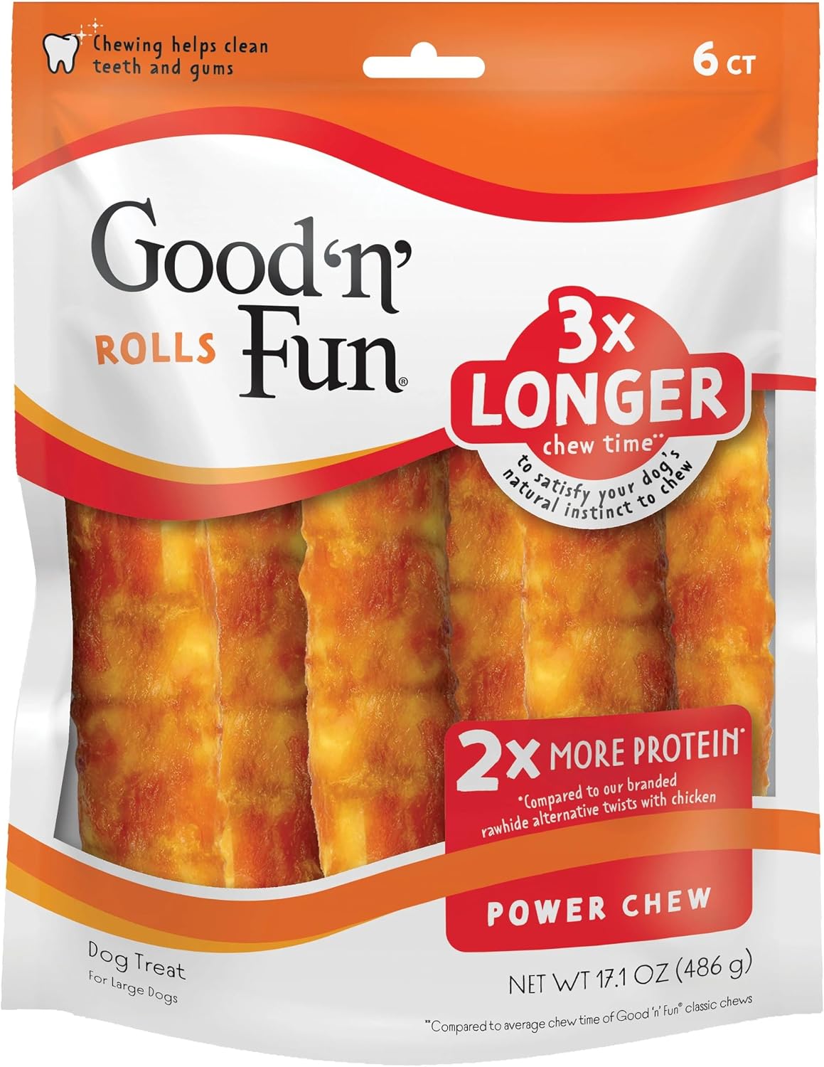 Good 'n' Fun Roll Long-Lasting Dog Treat for Large Dogs, 6 Count