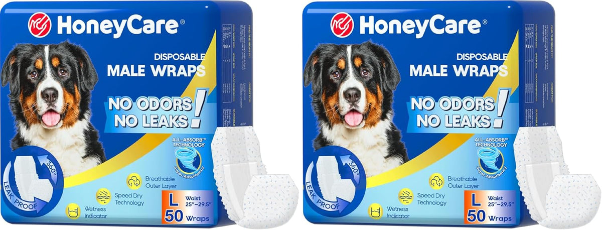 HONEY CARE All-Absorb A24 Male Dog Wrap, 50 Count, Large