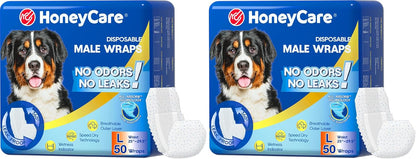 HONEY CARE All-Absorb A24 Male Dog Wrap, 50 Count, Large