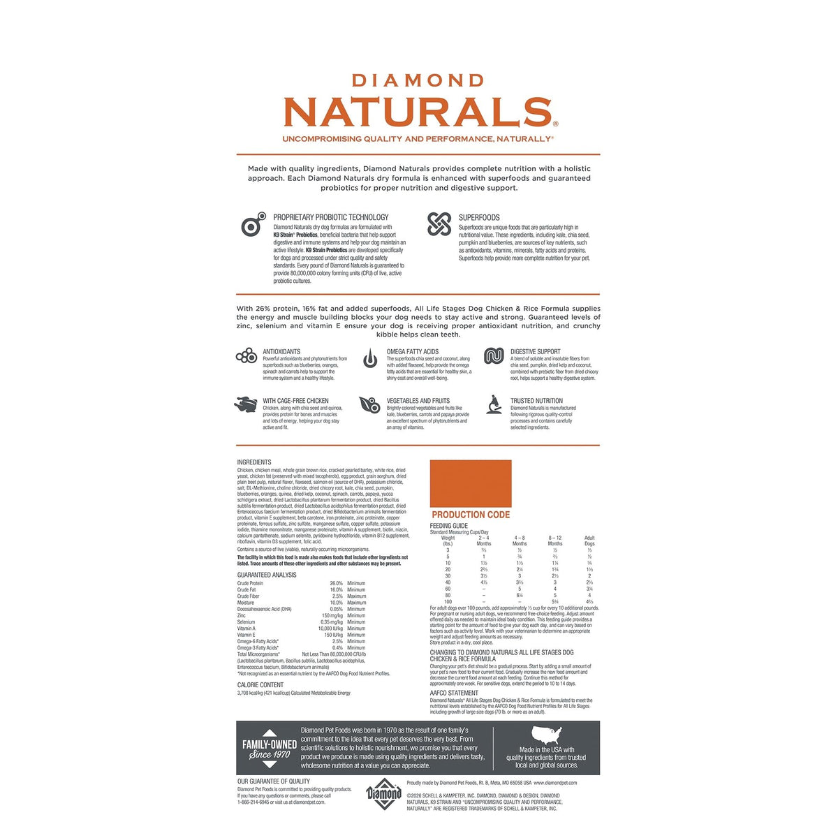 Diamond Naturals Adult Dry Dog Food, Lamb Meal & Rice, 40lb