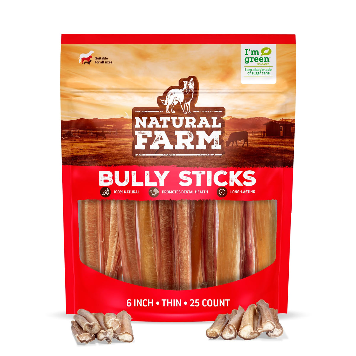 Natural Farm Odor-Free Bully Sticks (4-8”, 16oz) ALL-NATURAL Long-Lasting Chews, 100% Beef Pizzle, Grass-Fed, Grain-Free, Hormone-Free, Protein for Muscle Development & Energy, Perfect For Medium Dogs