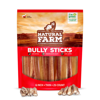 Natural Farm Odor-Free Bully Sticks (4-8”, 16oz) ALL-NATURAL Long-Lasting Chews, 100% Beef Pizzle, Grass-Fed, Grain-Free, Hormone-Free, Protein for Muscle Development & Energy, Perfect For Medium Dogs