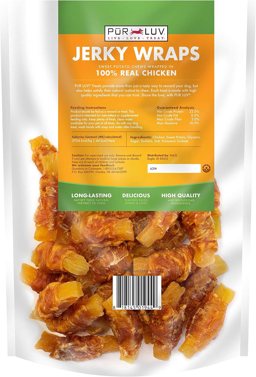 Pur Luv Chicken Jerky Dog Treats,100% Real Chicken Breast, 16 Ounces