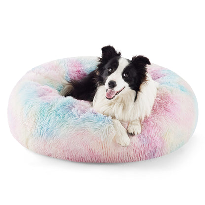 Bedsure Calming Small Medium Dog Bed Donut Washable Puppy Bed,27ins Camel