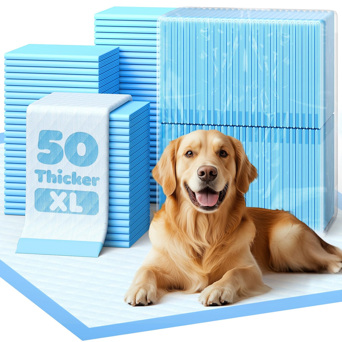 Powools Extra Large Pee Pads, 34 x 28 in, 6-Layer Leakproof, 100-Pack