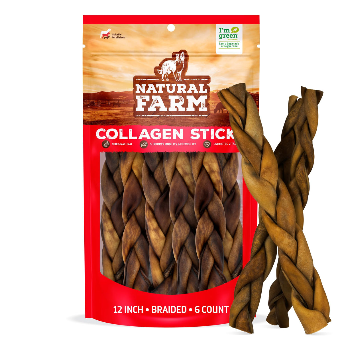 Natural Farm Odor-Free Bully Sticks (4-8”, 16oz) ALL-NATURAL Long-Lasting Chews, 100% Beef Pizzle, Grass-Fed, Grain-Free, Hormone-Free, Protein for Muscle Development & Energy, Perfect For Medium Dogs