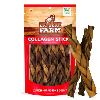 Natural Farm Odor-Free Bully Sticks (4-8”, 16oz) ALL-NATURAL Long-Lasting Chews, 100% Beef Pizzle, Grass-Fed, Grain-Free, Hormone-Free, Protein for Muscle Development & Energy, Perfect For Medium Dogs