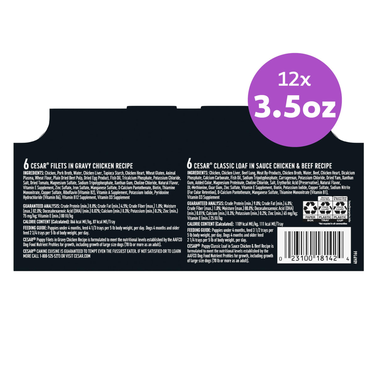 Cesar Classic Loaf in Sauce Wet Dog Food, Meaty Selects, 3.5 oz, 36 Count