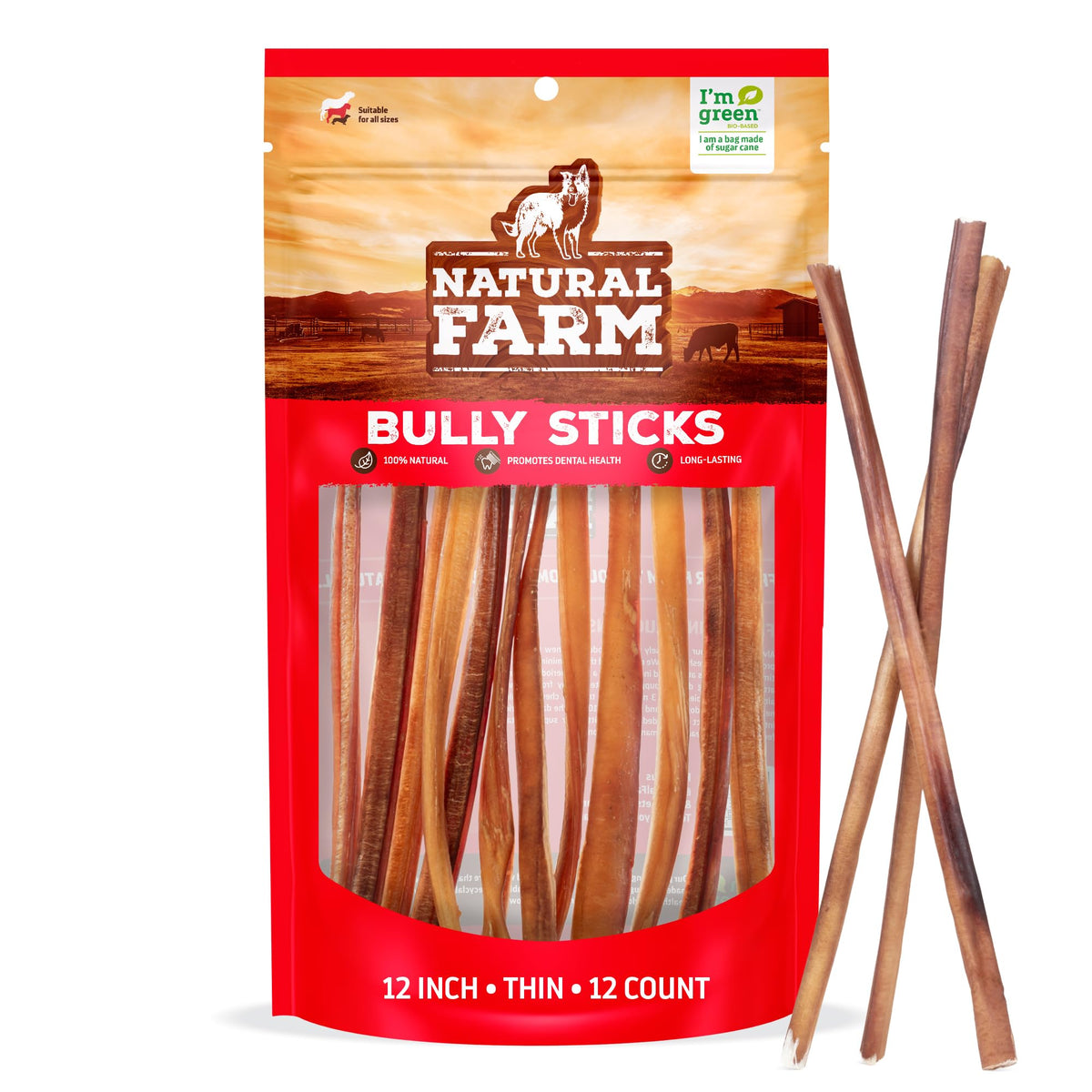 Natural Farm Odor-Free Bully Sticks (4-8”, 16oz) ALL-NATURAL Long-Lasting Chews, 100% Beef Pizzle, Grass-Fed, Grain-Free, Hormone-Free, Protein for Muscle Development & Energy, Perfect For Medium Dogs
