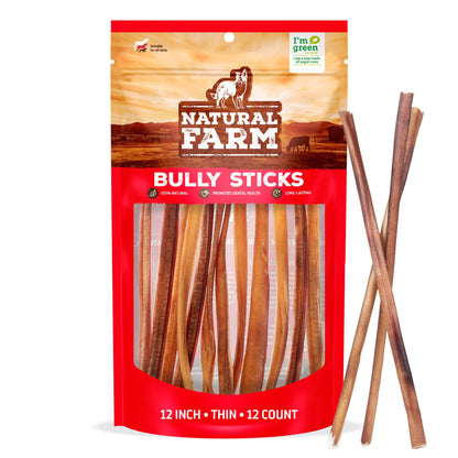 Natural Farm Odor-Free Bully Sticks (4-8”, 16oz) ALL-NATURAL Long-Lasting Chews, 100% Beef Pizzle, Grass-Fed, Grain-Free, Hormone-Free, Protein for Muscle Development & Energy, Perfect For Medium Dogs