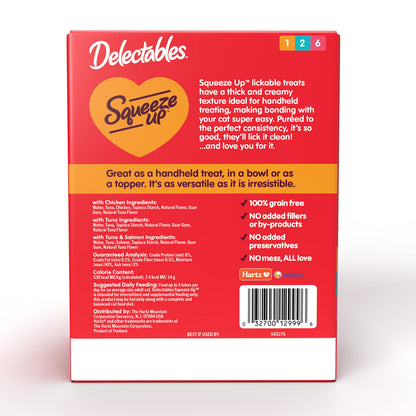 Delectables Squeeze Up Variety Pack, Creamy Squeezable Puree, Lickable Wet Cat Treats, Grain Free, No Added Fillers, No by-Products, No Added Preservatives, 0.5 Ounces Tube, 20 Tubes Total