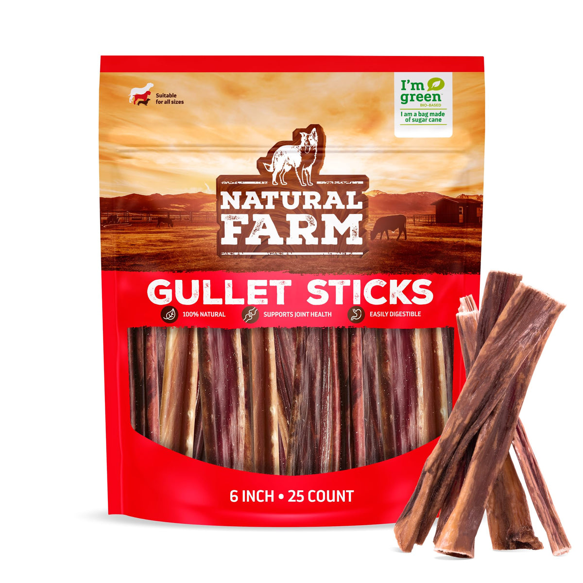 Natural Farm Odor-Free Bully Sticks (4-8”, 16oz) ALL-NATURAL Long-Lasting Chews, 100% Beef Pizzle, Grass-Fed, Grain-Free, Hormone-Free, Protein for Muscle Development & Energy, Perfect For Medium Dogs