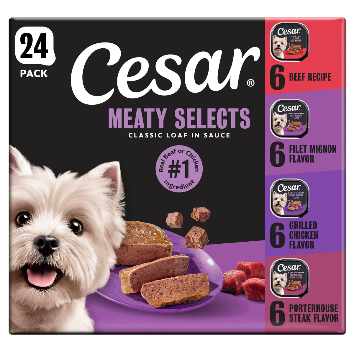 Cesar Classic Loaf in Sauce Wet Dog Food, Meaty Selects, 3.5 oz, 36 Count