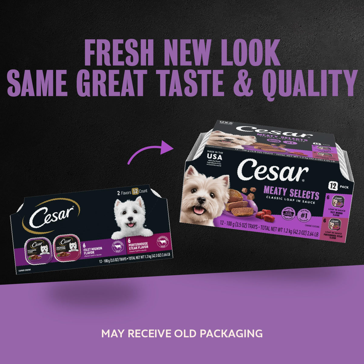 Cesar Classic Loaf in Sauce Wet Dog Food, Meaty Selects, 3.5 oz, 36 Count