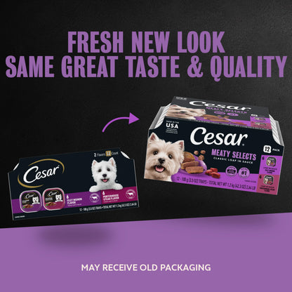 Cesar Classic Loaf in Sauce Wet Dog Food, Meaty Selects, 3.5 oz, 36 Count