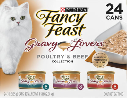 Purina Fancy Feast Gravy Lovers Wet Cat Food, 3 oz Cans, 30-Pack