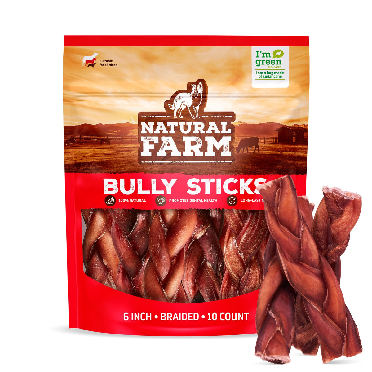 Natural Farm Odor-Free Bully Sticks (4-8”, 16oz) ALL-NATURAL Long-Lasting Chews, 100% Beef Pizzle, Grass-Fed, Grain-Free, Hormone-Free, Protein for Muscle Development & Energy, Perfect For Medium Dogs