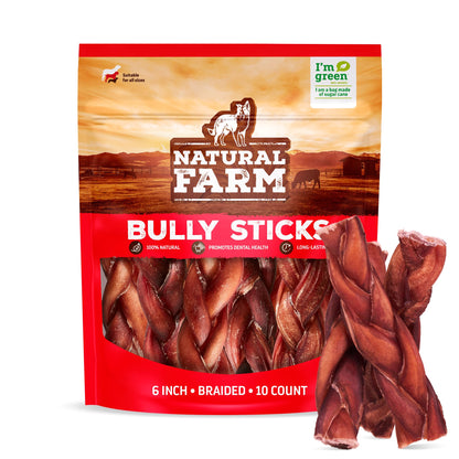 Natural Farm Odor-Free Bully Sticks (4-8”, 16oz) ALL-NATURAL Long-Lasting Chews, 100% Beef Pizzle, Grass-Fed, Grain-Free, Hormone-Free, Protein for Muscle Development & Energy, Perfect For Medium Dogs
