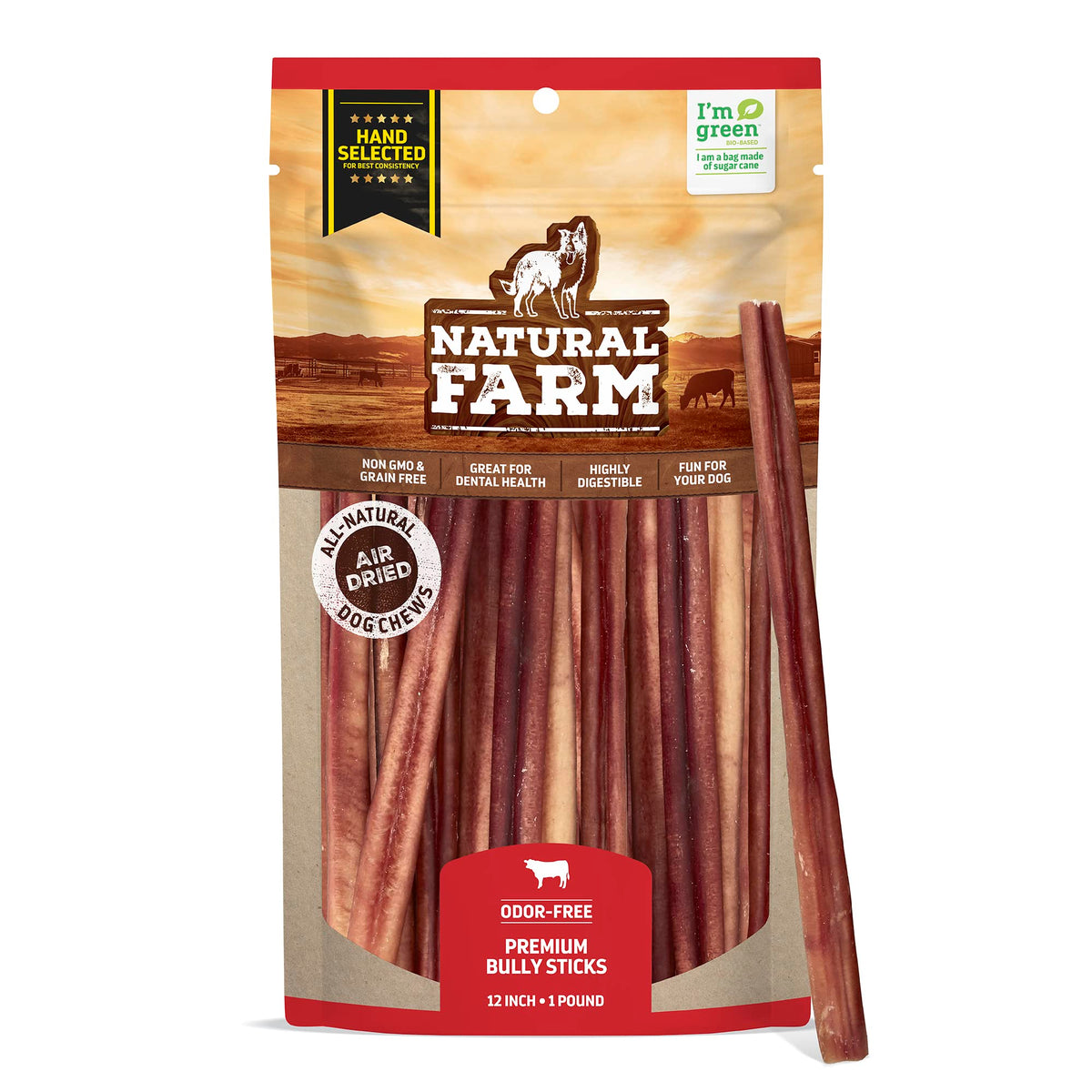 Natural Farm Odor-Free Bully Sticks (4-8”, 16oz) ALL-NATURAL Long-Lasting Chews, 100% Beef Pizzle, Grass-Fed, Grain-Free, Hormone-Free, Protein for Muscle Development & Energy, Perfect For Medium Dogs