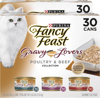 Purina Fancy Feast Gravy Lovers Wet Cat Food, 3 oz Cans, 30-Pack
