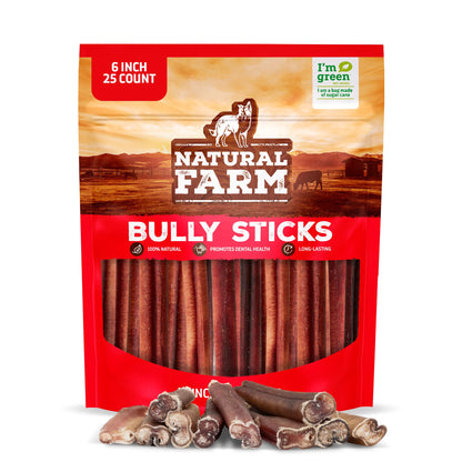 Natural Farm Odor-Free Bully Sticks (4-8”, 16oz) ALL-NATURAL Long-Lasting Chews, 100% Beef Pizzle, Grass-Fed, Grain-Free, Hormone-Free, Protein for Muscle Development & Energy, Perfect For Medium Dogs