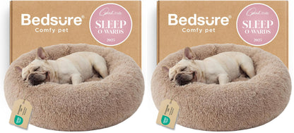 Bedsure Calming Small Medium Dog Bed Donut Washable Puppy Bed,27ins Camel