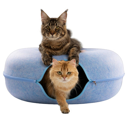 CATTASAURUS Peekaboo Cat Cave for Multiple & Large Cats Up to 30-45 Lbs, Scratch Detachable & Washable Tunnel Bed, Comfy Donut Cat Cave (Light Gray, Large)