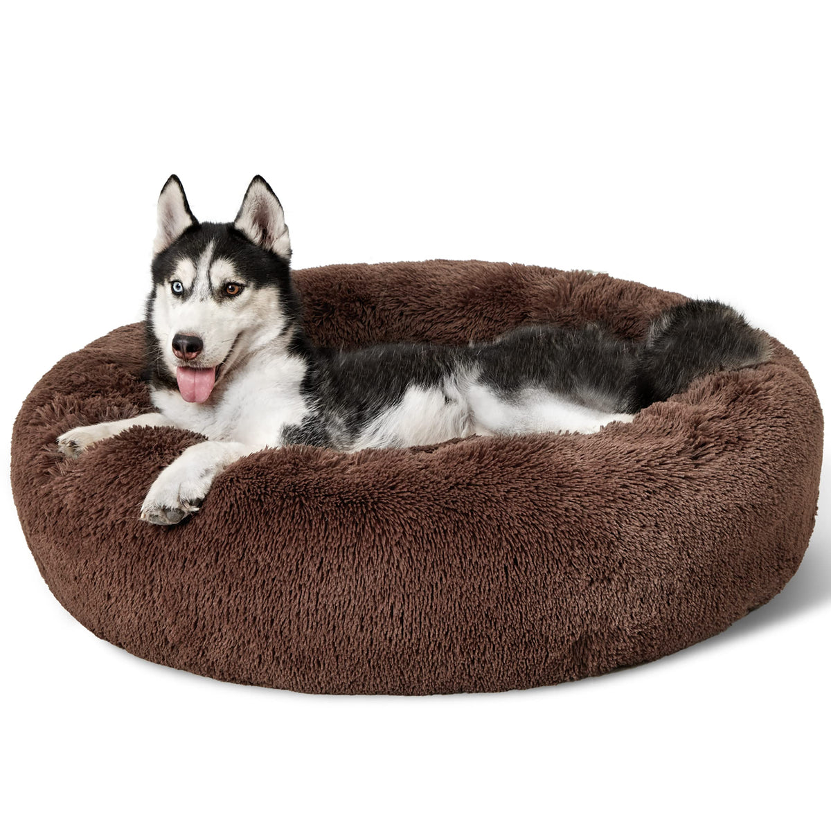 Bedsure Calming Small Medium Dog Bed Donut Washable Puppy Bed,27ins Camel
