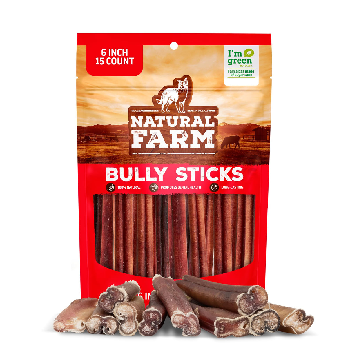Natural Farm Odor-Free Bully Sticks (4-8”, 16oz) ALL-NATURAL Long-Lasting Chews, 100% Beef Pizzle, Grass-Fed, Grain-Free, Hormone-Free, Protein for Muscle Development & Energy, Perfect For Medium Dogs