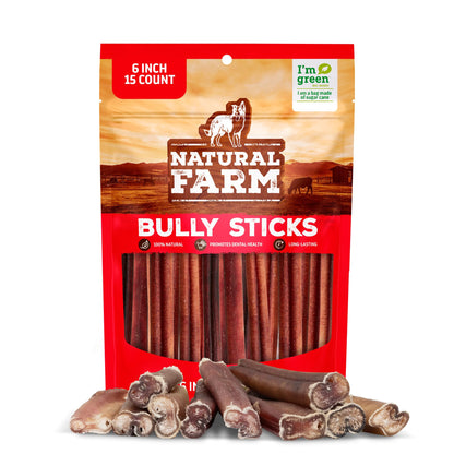 Natural Farm Odor-Free Bully Sticks (4-8”, 16oz) ALL-NATURAL Long-Lasting Chews, 100% Beef Pizzle, Grass-Fed, Grain-Free, Hormone-Free, Protein for Muscle Development & Energy, Perfect For Medium Dogs