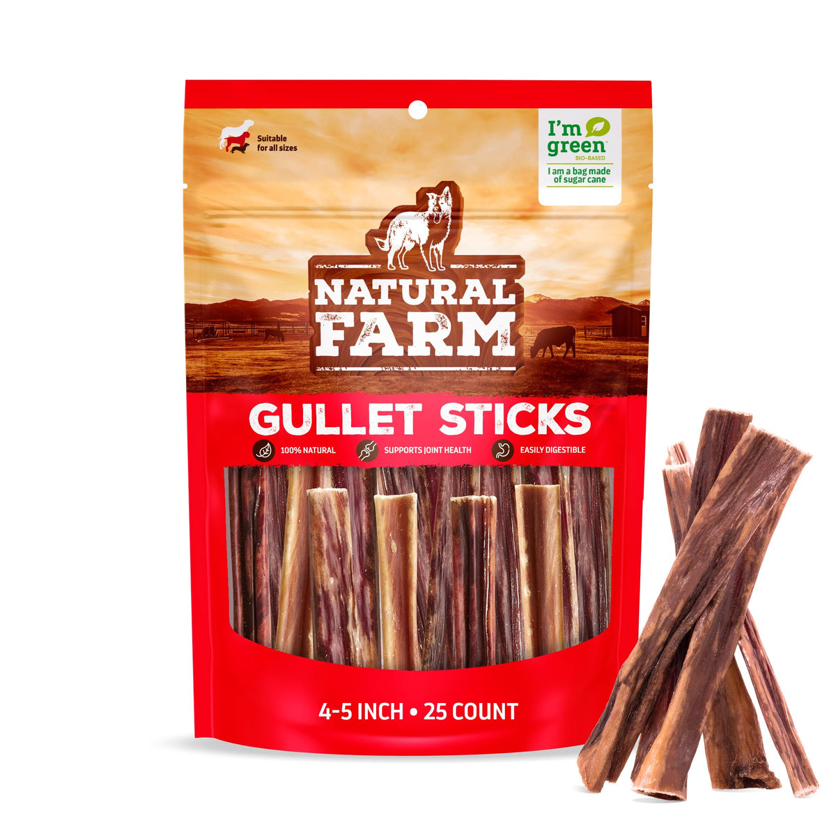 Natural Farm Odor-Free Bully Sticks (4-8”, 16oz) ALL-NATURAL Long-Lasting Chews, 100% Beef Pizzle, Grass-Fed, Grain-Free, Hormone-Free, Protein for Muscle Development & Energy, Perfect For Medium Dogs