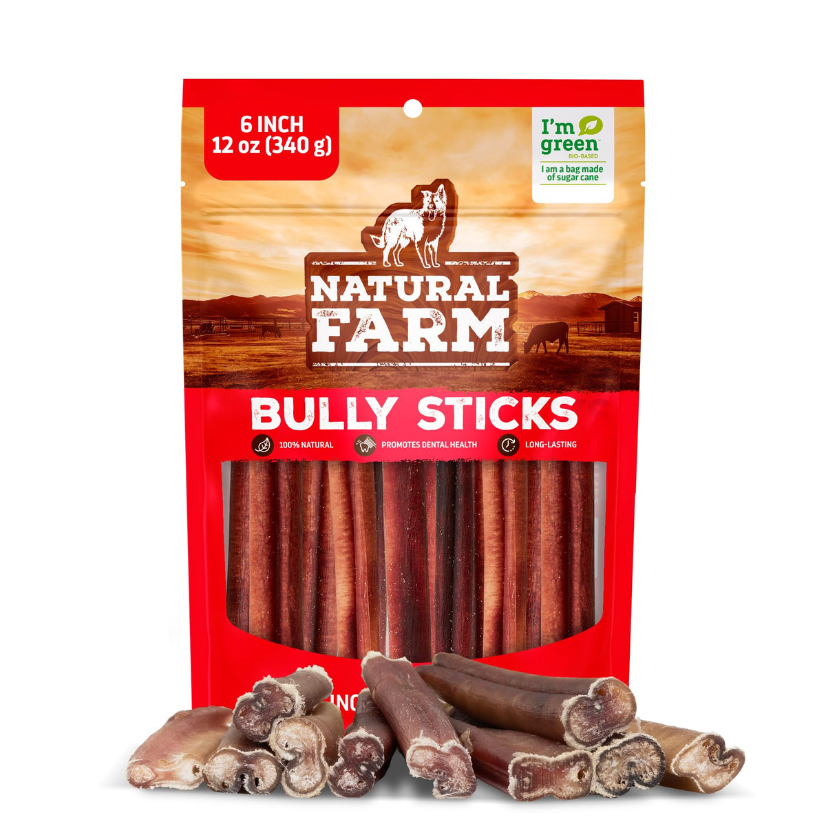 Natural Farm Odor-Free Bully Sticks (4-8”, 16oz) ALL-NATURAL Long-Lasting Chews, 100% Beef Pizzle, Grass-Fed, Grain-Free, Hormone-Free, Protein for Muscle Development & Energy, Perfect For Medium Dogs