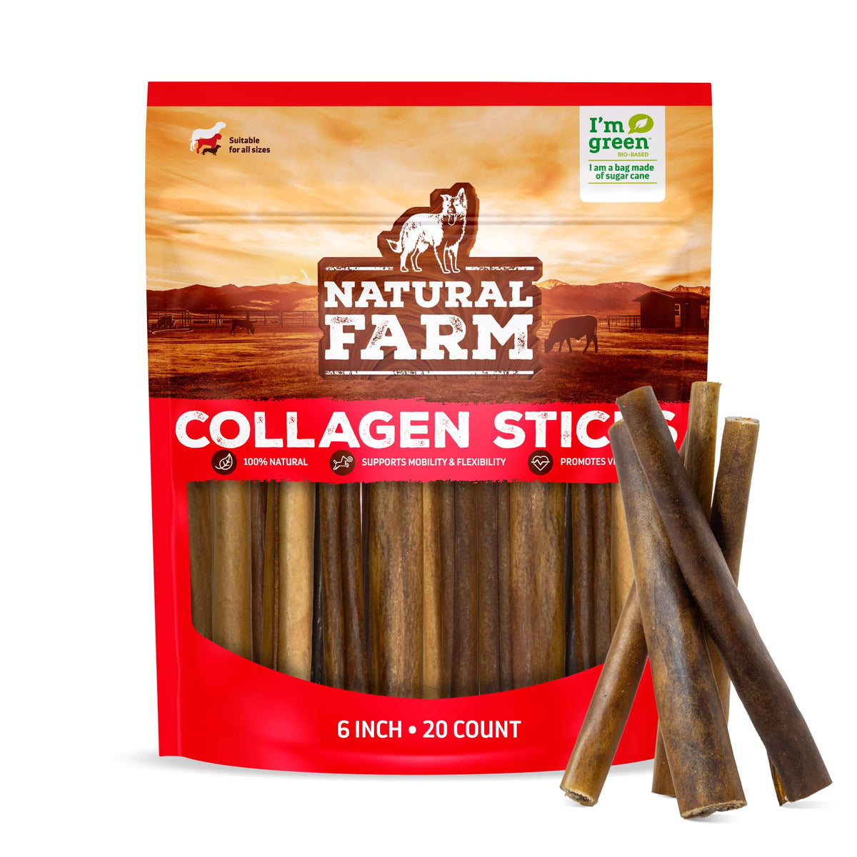 Natural Farm Odor-Free Bully Sticks (4-8”, 16oz) ALL-NATURAL Long-Lasting Chews, 100% Beef Pizzle, Grass-Fed, Grain-Free, Hormone-Free, Protein for Muscle Development & Energy, Perfect For Medium Dogs