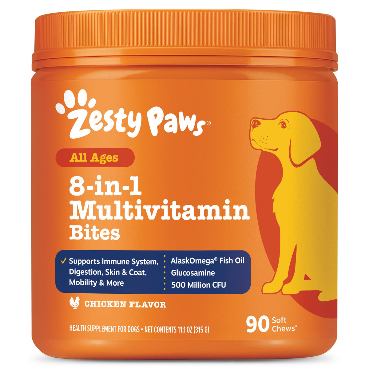 Zesty Paws Dog Vitamins - Dog Multivitamins with Hemp - Chicken, 90 Ct