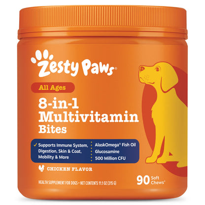 Zesty Paws Dog Vitamins - Dog Multivitamins with Hemp - Chicken, 90 Ct
