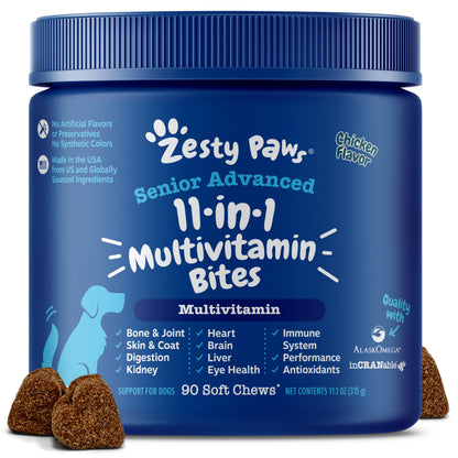 Zesty Paws Dog Vitamins - Dog Multivitamins with Hemp - Chicken, 90 Ct
