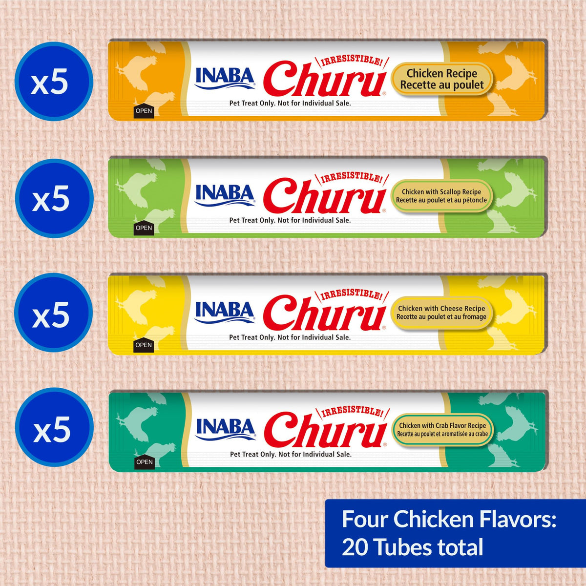 INABA Churu Cat Treats, Lickable, Squeezable Creamy Purée Cat Treat with Green Tea Extract & Taurine, 0.5 Ounces Each Tube, 50 Tubes, Tuna & Chicken Variety