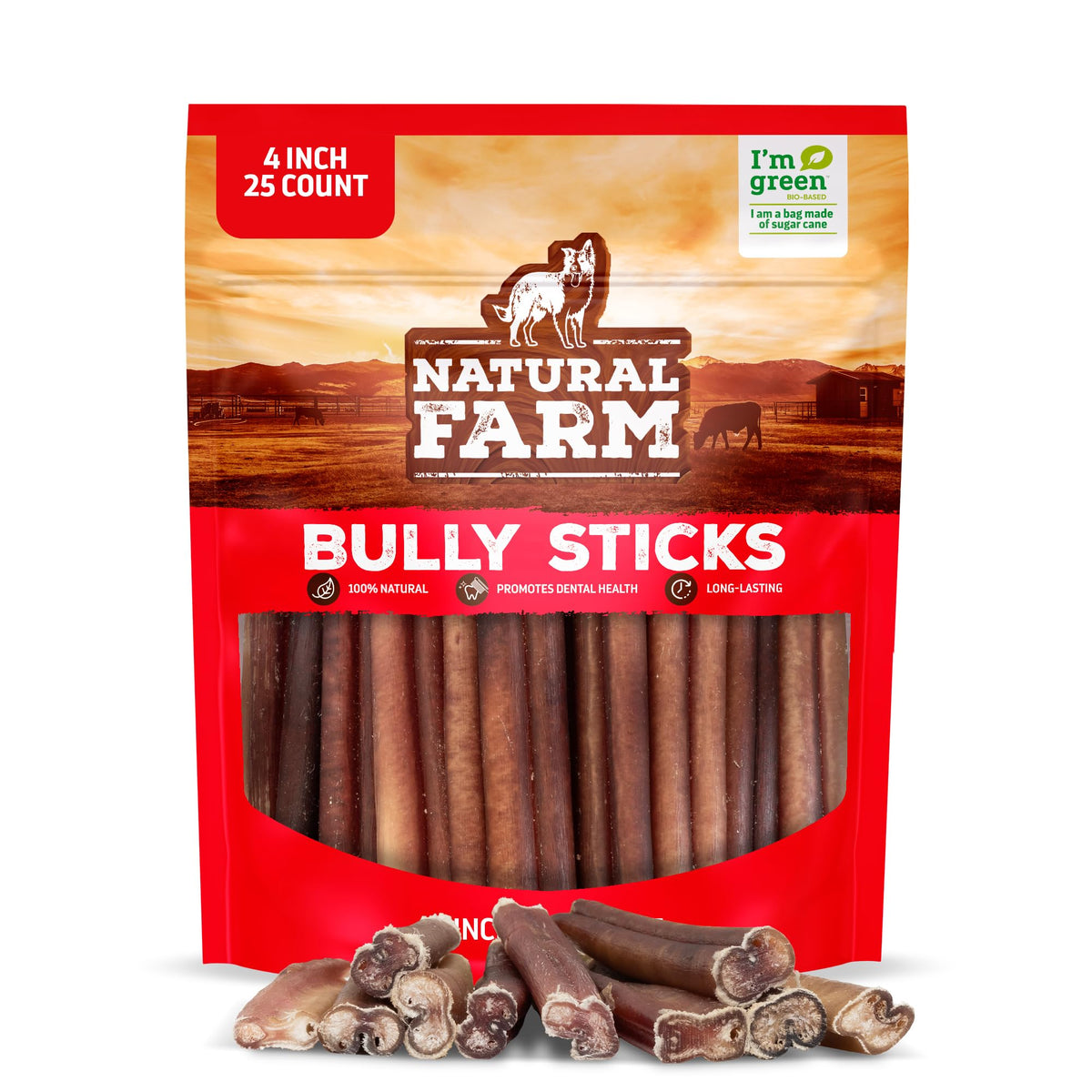 Natural Farm Odor-Free Bully Sticks (4-8”, 16oz) ALL-NATURAL Long-Lasting Chews, 100% Beef Pizzle, Grass-Fed, Grain-Free, Hormone-Free, Protein for Muscle Development & Energy, Perfect For Medium Dogs
