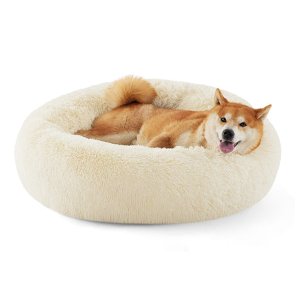 Bedsure Calming Small Medium Dog Bed Donut Washable Puppy Bed,27ins Camel