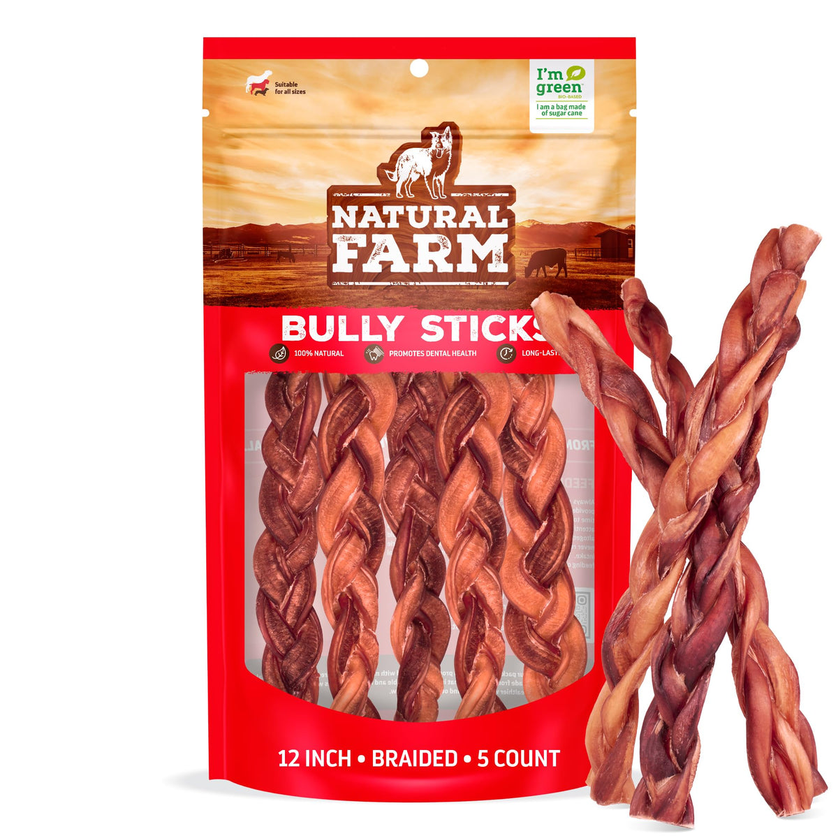 Natural Farm Odor-Free Bully Sticks (4-8”, 16oz) ALL-NATURAL Long-Lasting Chews, 100% Beef Pizzle, Grass-Fed, Grain-Free, Hormone-Free, Protein for Muscle Development & Energy, Perfect For Medium Dogs