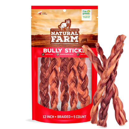 Natural Farm Odor-Free Bully Sticks (4-8”, 16oz) ALL-NATURAL Long-Lasting Chews, 100% Beef Pizzle, Grass-Fed, Grain-Free, Hormone-Free, Protein for Muscle Development & Energy, Perfect For Medium Dogs