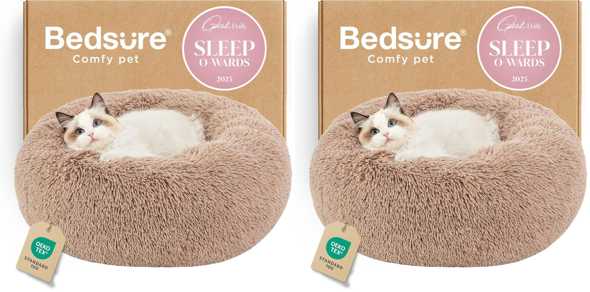 Bedsure Calming Small Medium Dog Bed Donut Washable Puppy Bed,27ins Camel