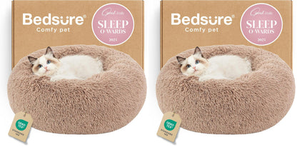 Bedsure Calming Small Medium Dog Bed Donut Washable Puppy Bed,27ins Camel