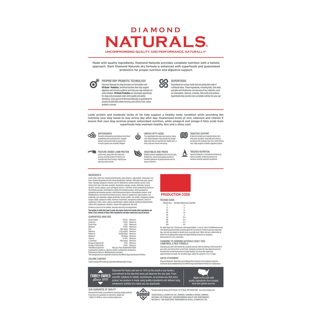 Diamond Naturals Adult Dry Dog Food, Lamb Meal & Rice, 40lb