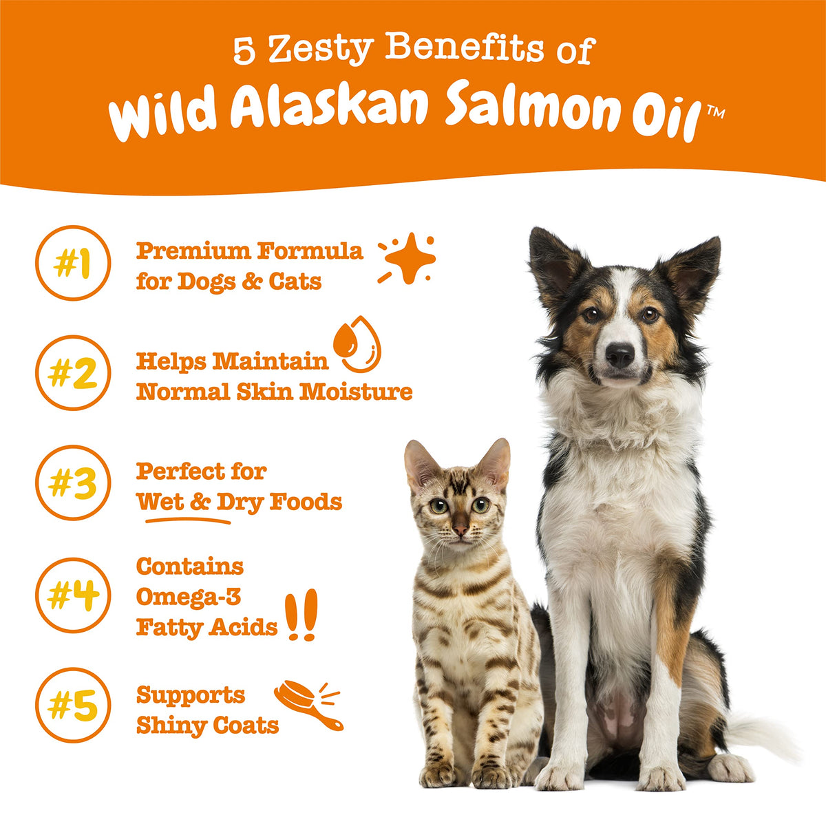 Zesty Paws Wild Alaskan Omega-3 Blend Pollock + Salmon Oil for Dogs and Cats- Skin and Coat Support, Omega 3 Supplement for Pets, 16oz