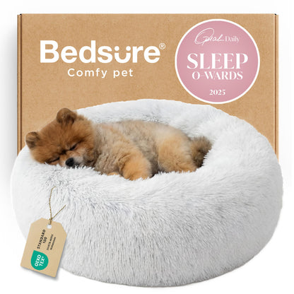 Bedsure Calming Small Medium Dog Bed Donut Washable Puppy Bed,27ins Camel